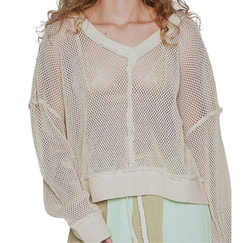 POL Sweater Women's Small Cream Mesh Open Knit Slouchy Summer Beach Boho